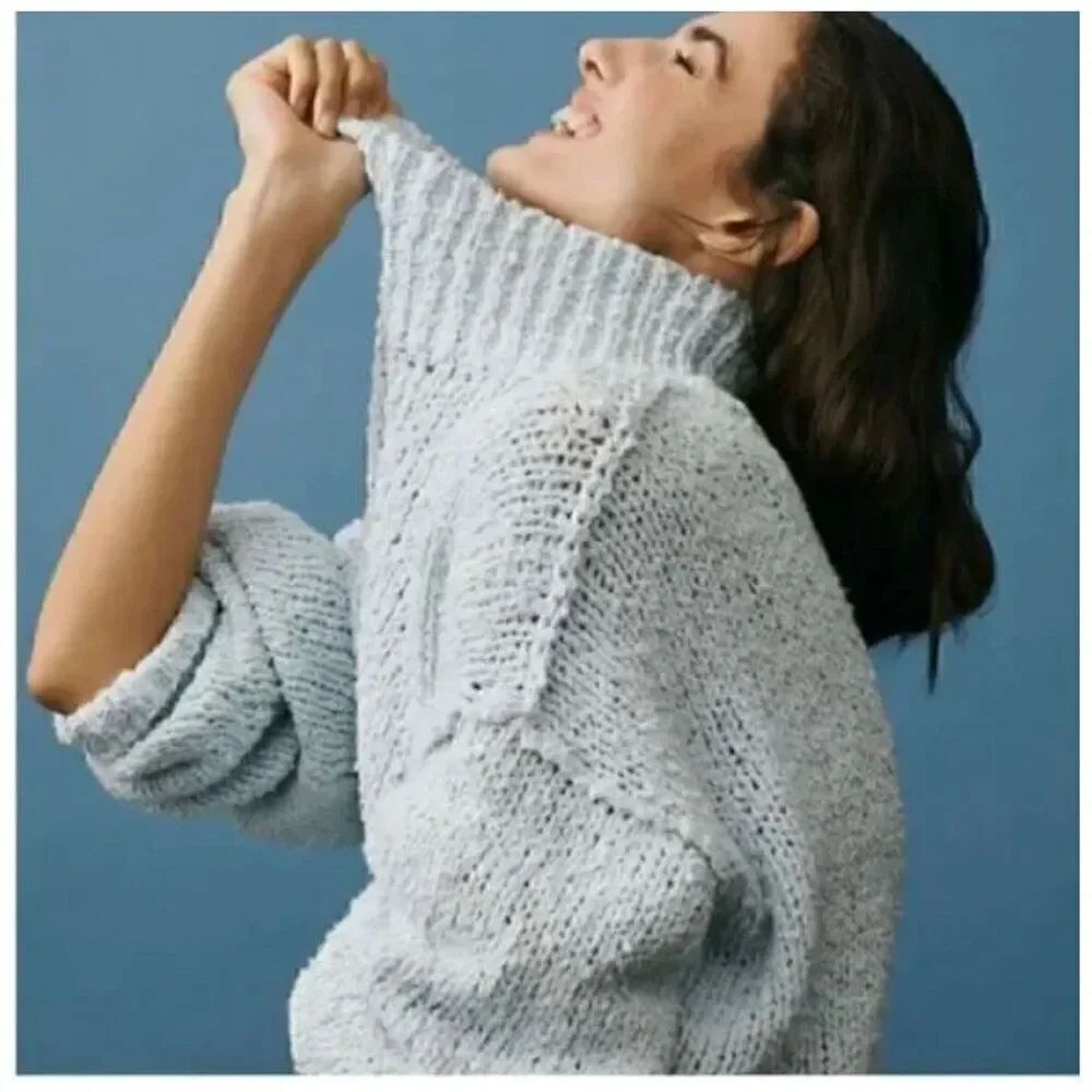 Anthropologie The Need It Oversize Mock Neck Pullover Sweater Light Blue XS